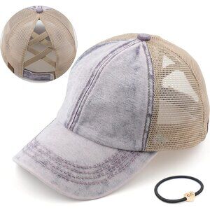 Women's Messy High Bun Ponytail Adjustable Glitter Mesh Trucker Baseball Cap